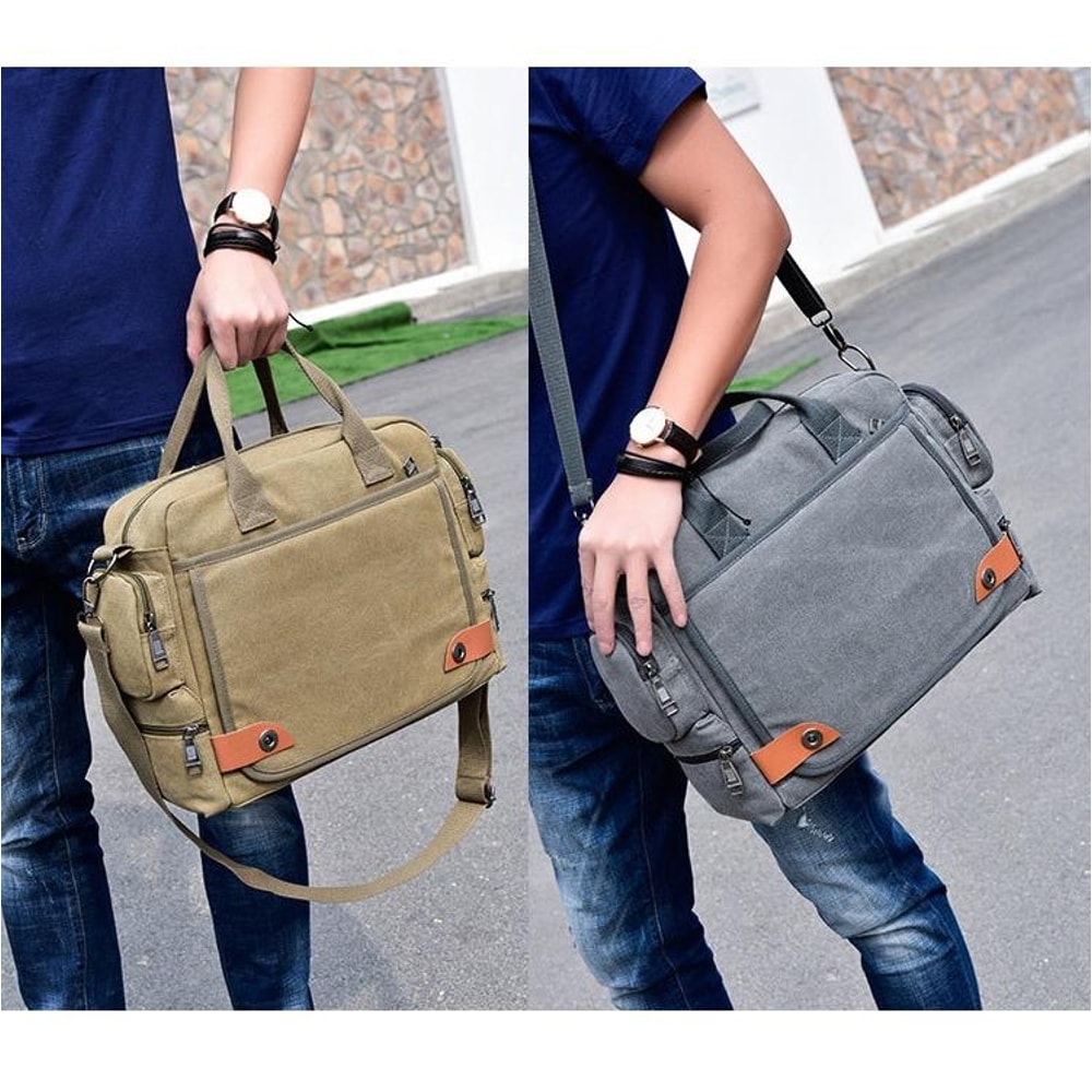 Waterproof Canvas Laptop Bag AntiTheft Shoulder Work Tote Large Capacity 6