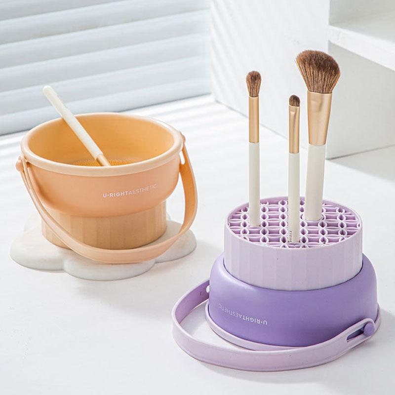 Silicone Makeup Brush Cleaner Bowl With Drying Rack And Storage For Beauty Tools 6