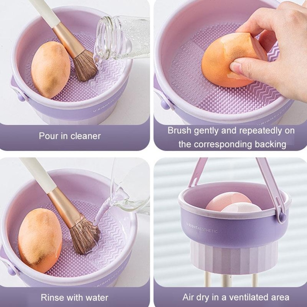 Silicone Makeup Brush Cleaner Bowl With Drying Rack And Storage For Beauty Tools 3