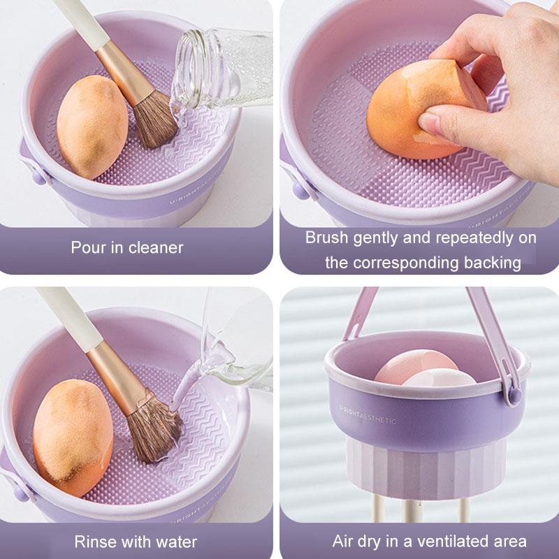 Silicone Makeup Brush Cleaner Bowl With Drying Rack And Storage For Beauty Tools 3