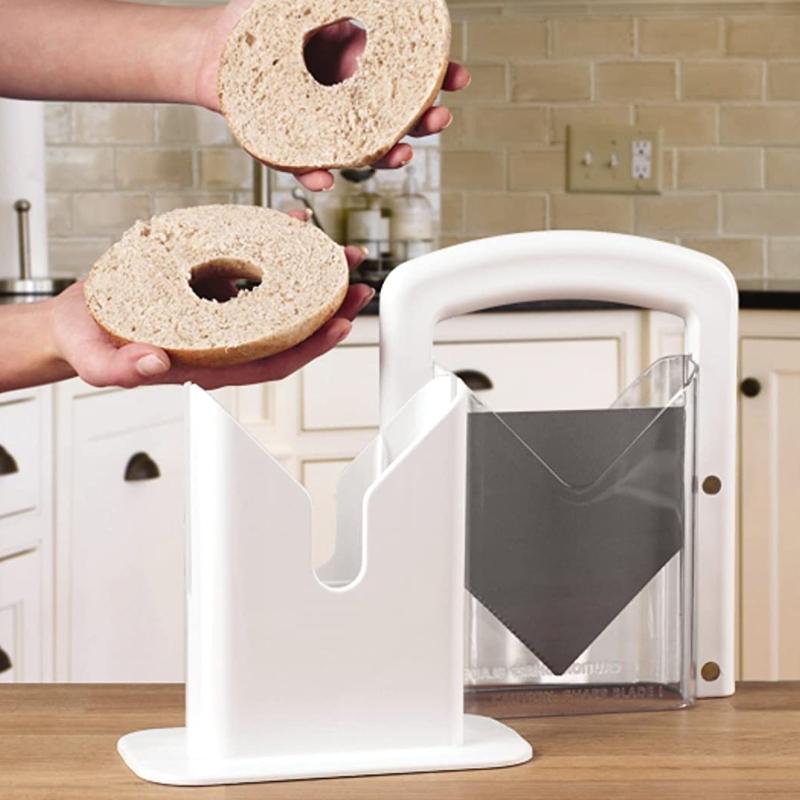 Bagel Guillotine Slicer Bread Cutter Kitchen Tool With Safety Acrylic Guard For Bagels Muffins 4