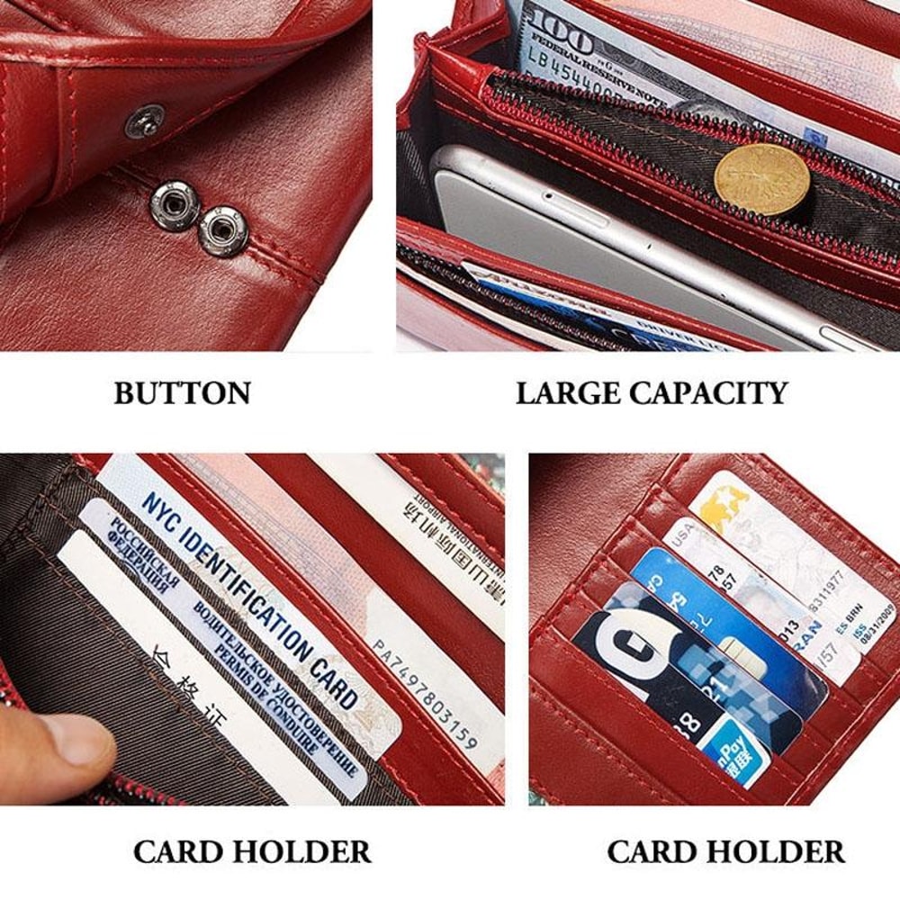 RFID Blocking Leather Wallet Clutch For Women Multi Card Organizer Anti Theft Purse 5