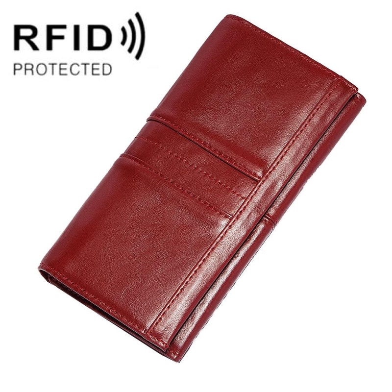 RFID Blocking Leather Wallet Clutch For Women Multi Card Organizer Anti Theft Purse 6