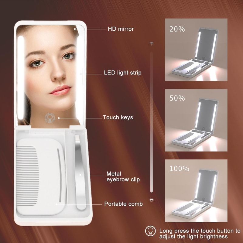 Rechargeable LED Makeup Mirror Travel Kit With Smart Light Portable Cosmetic Mirror 5