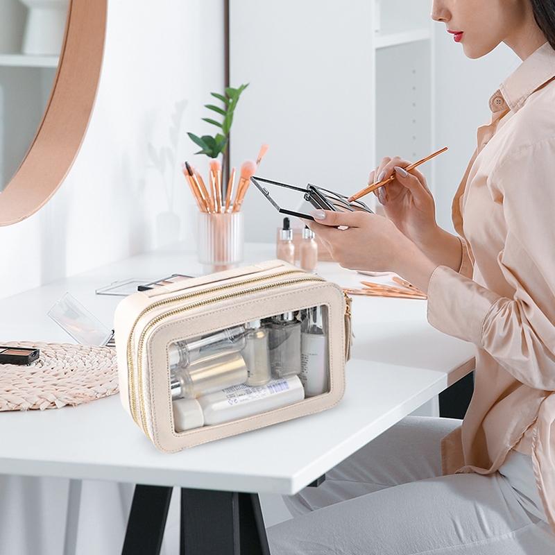 Large Capacity Waterproof Travel Makeup Bag With Wet Dry Separation Transparent Organizer 1