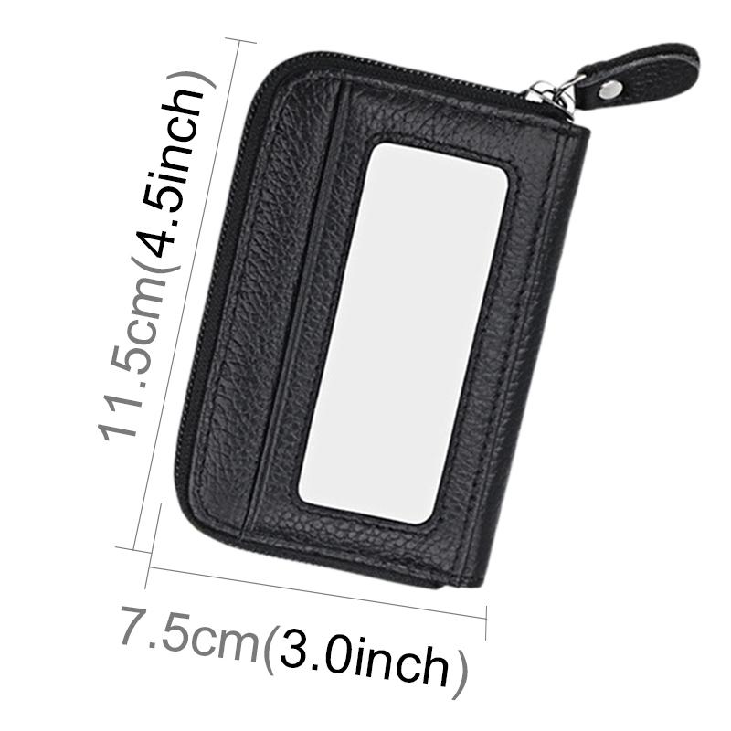 RFID Blocking Leather Card Holder Wallet Slim Zipper Cowhide Organizer With 12 Slots 3