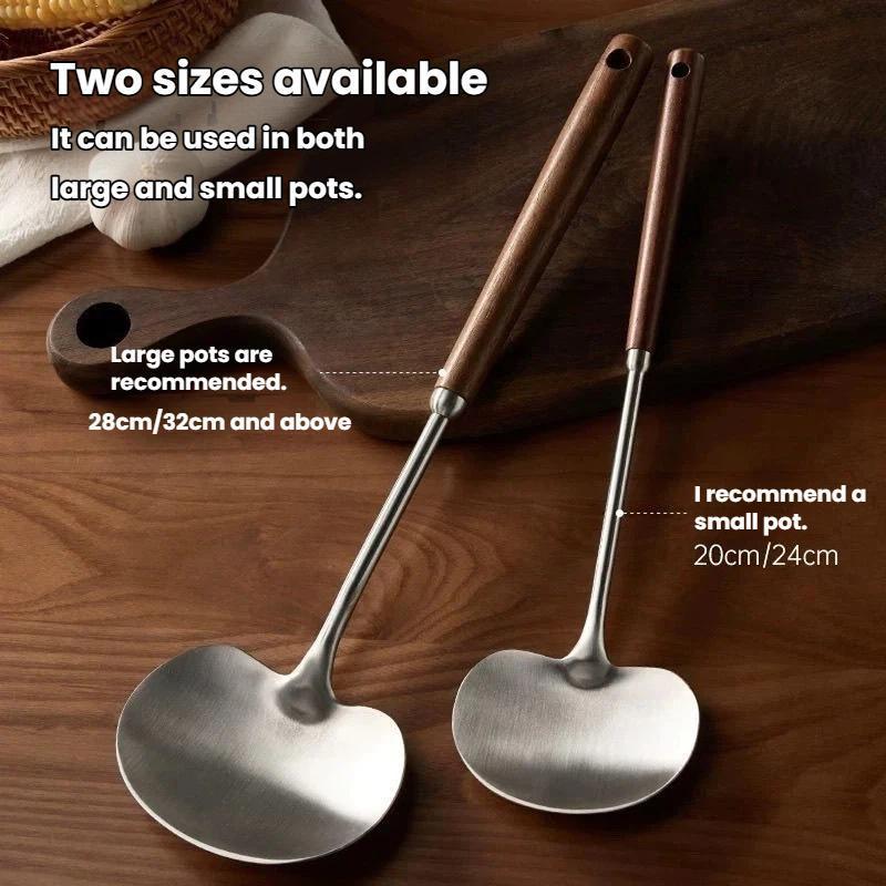 Solid Wood Long Handle Wok Spoon & Stainless Steel Ladle Kitchen Utensil Set