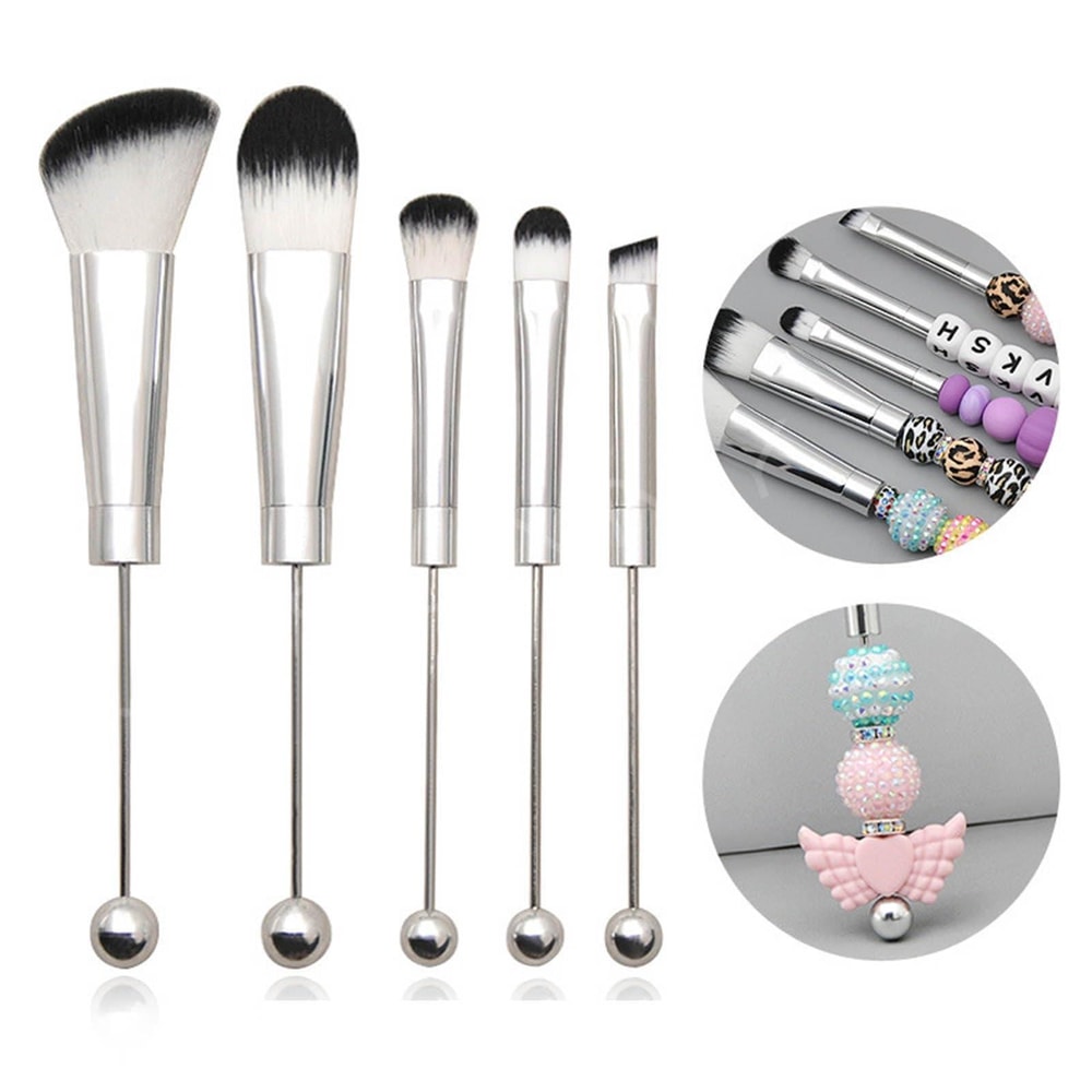 5 In 1 DIY Makeup Brush Set With Customizable Beaded Metal Handles Soft Bristle Beauty Tools 0