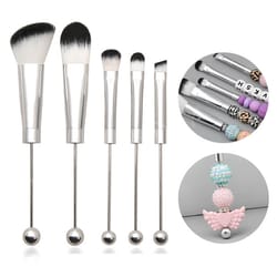 5 in 1 diy makeup brush set with customizable beaded metal handles soft bristle beauty tools