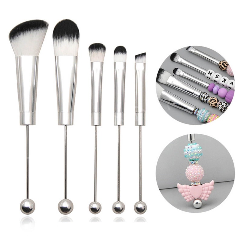 5 In 1 DIY Makeup Brush Set With Customizable Beaded Metal Handles Soft Bristle Beauty Tools 0