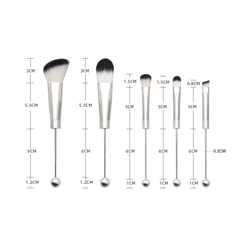 5 In 1 DIY Makeup Brush Set With Customizable Beaded Metal Handles Soft Bristle Beauty Tools 2
