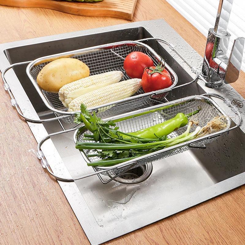 Expandable Over The Sink Stainless Steel Colander Strainer Fine Mesh Adjustable Arms Extra Large
