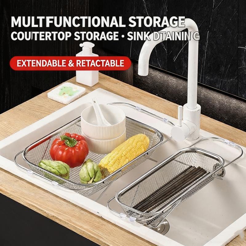 Expandable Over The Sink Stainless Steel Colander Strainer Fine Mesh Adjustable Arms Extra Large