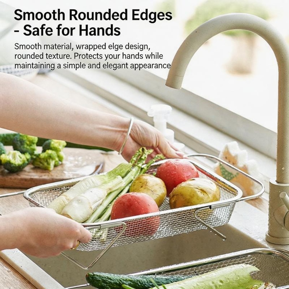 Expandable Over The Sink Stainless Steel Colander Strainer Fine Mesh Adjustable Arms Extra Large