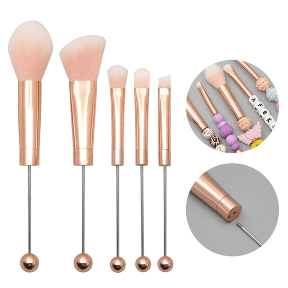 5 In 1 DIY Makeup Brush Set With Customizable Beaded Metal Handles Soft Bristle Beauty Tools 7