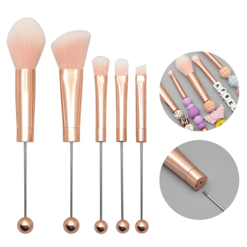5 In 1 DIY Makeup Brush Set With Customizable Beaded Metal Handles Soft Bristle Beauty Tools 7