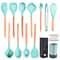 Beech Wood Silicone Kitchen Utensil Set with Storage Bucket, Heat Resistant Cooking Tools Set