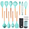 Beech Wood Silicone Kitchen Utensil Set with Storage Bucket, Heat Resistant Cooking Tools Set