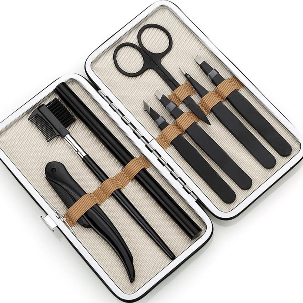 8 In 1 Eyebrow Grooming Kit With Scissors Tweezers Razor Portable Makeup Tool Set 5