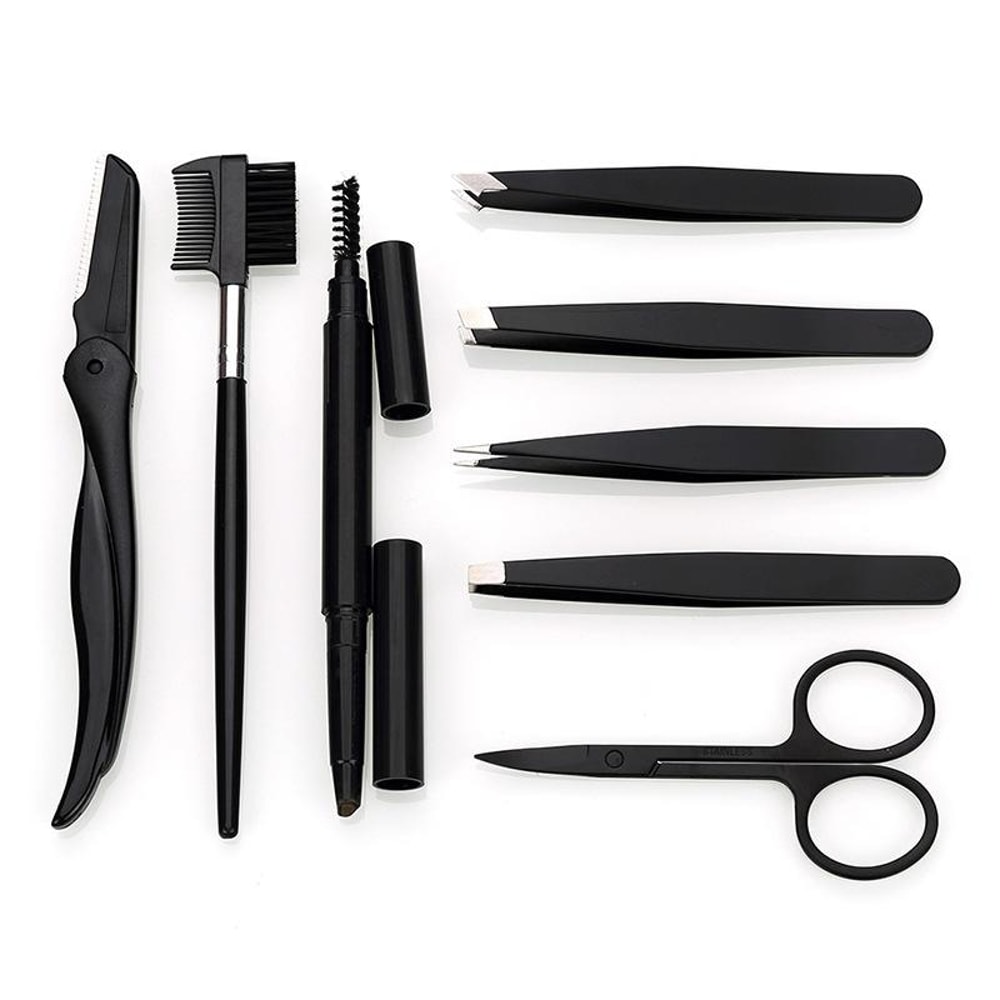 8 In 1 Eyebrow Grooming Kit With Scissors Tweezers Razor Portable Makeup Tool Set 1