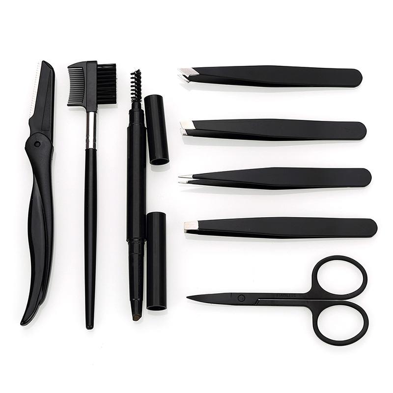 8 In 1 Eyebrow Grooming Kit With Scissors Tweezers Razor Portable Makeup Tool Set 1