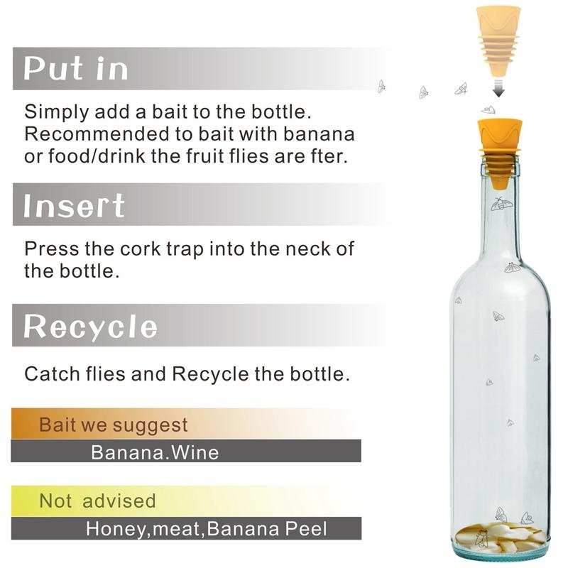 Reusable Fruit Fly Trap Bottle Insert Set, Kitchen Insect Catcher, Mosquito & Fly Lure