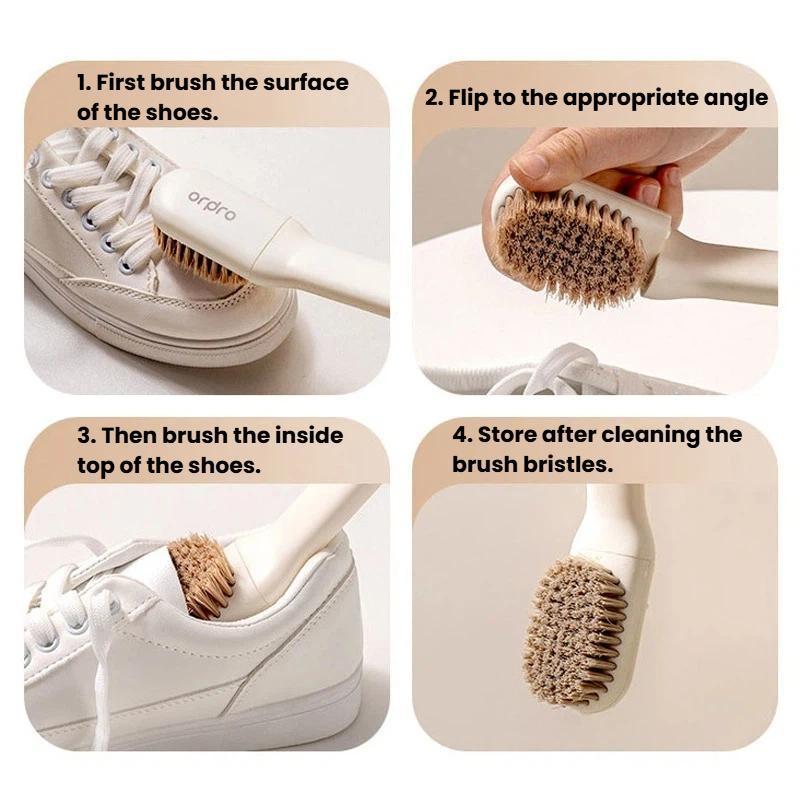 Ordpro Rotating Long Handle Shoe Cleaning Brush Soft Bristle Shoe Care Brush