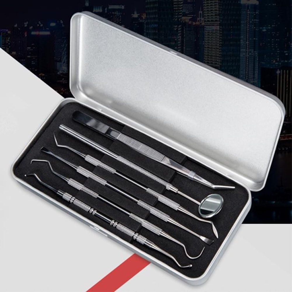 6in1 Dental Cleaning Tools Kit Stainless Steel Oral Care Set With Mirror Tartar Remover 1