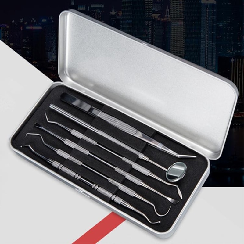 6in1 Dental Cleaning Tools Kit Stainless Steel Oral Care Set With Mirror Tartar Remover 1