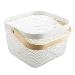 square wooden handle mesh storage basket for fruit kitchen organizer decorative white