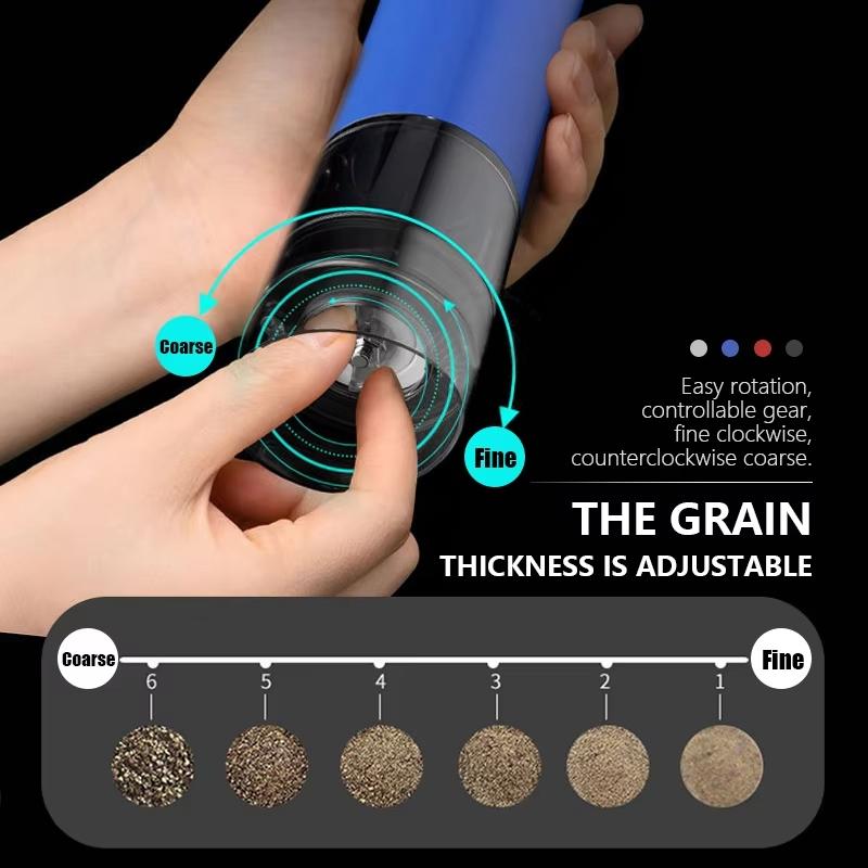 Multifunctional Electric Pepper Grinder Adjustable Coarse and Fine Spice Grinder Rechargeable Kitchen Seasoning Mill