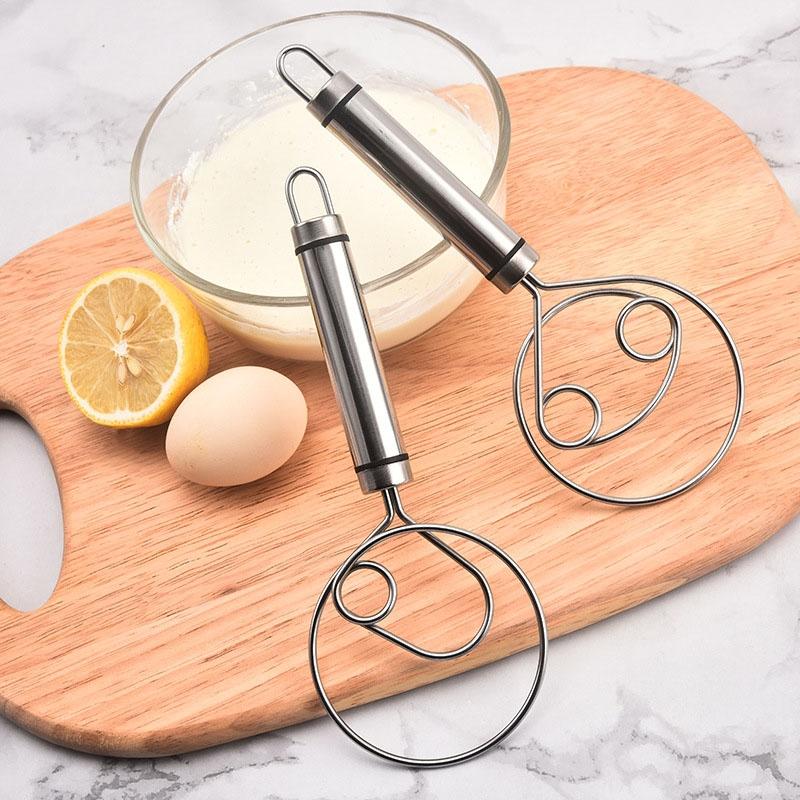 Stainless Steel Double Circle Dough Whisk Egg Beater Flour Mixer for Baking and Noodle Making