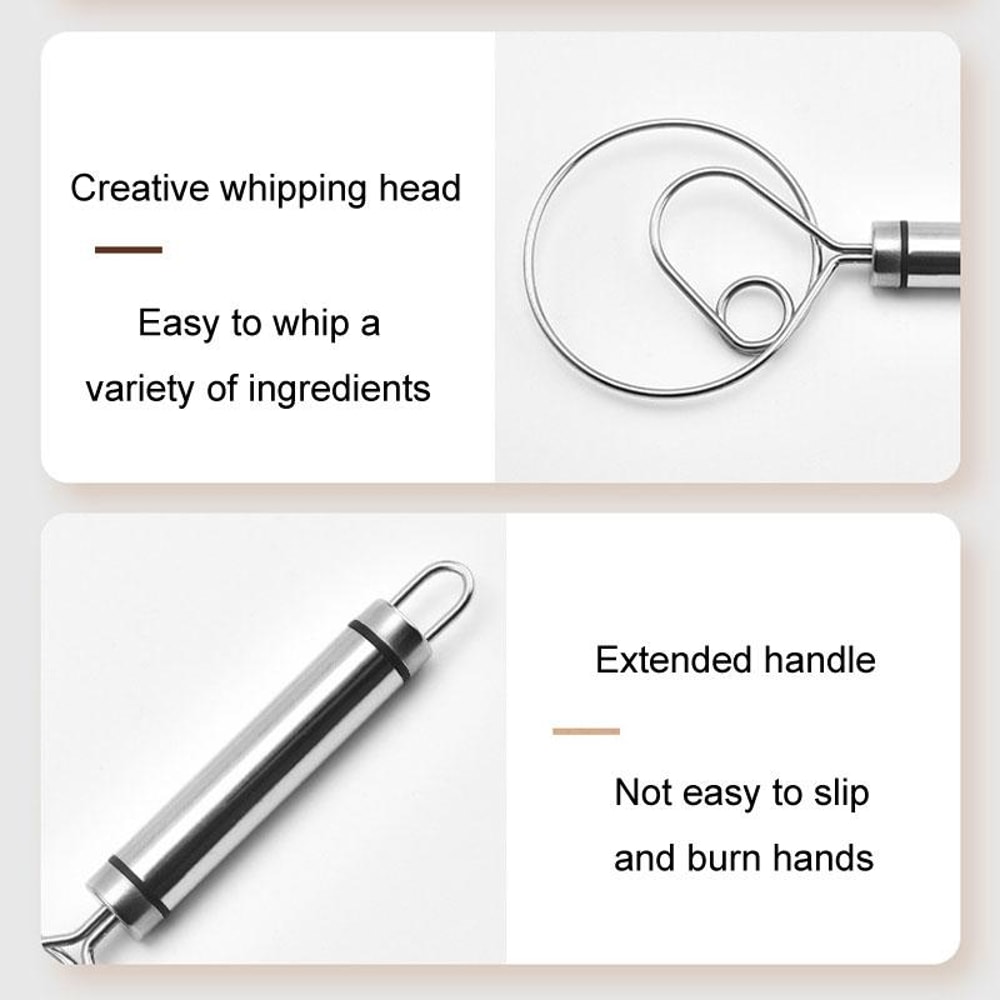 Stainless Steel Double Circle Dough Whisk Egg Beater Flour Mixer for Baking and Noodle Making