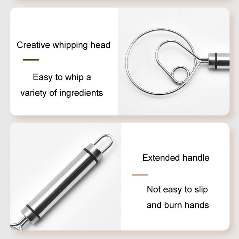 Stainless Steel Double Circle Dough Whisk Egg Beater Flour Mixer for Baking and Noodle Making