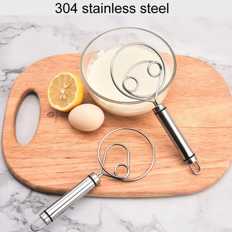 Stainless Steel Double Circle Dough Whisk Egg Beater Flour Mixer for Baking and Noodle Making