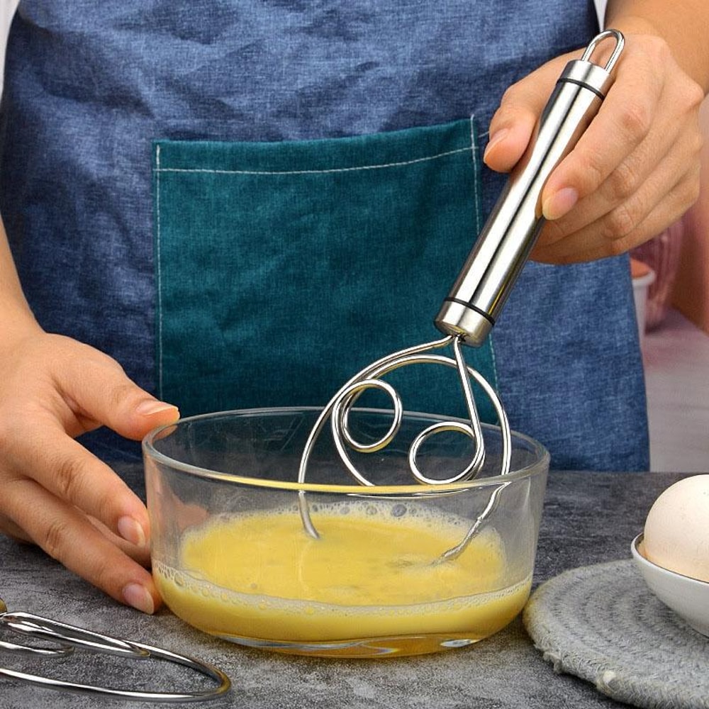 Stainless Steel Double Circle Dough Whisk Egg Beater Flour Mixer for Baking and Noodle Making
