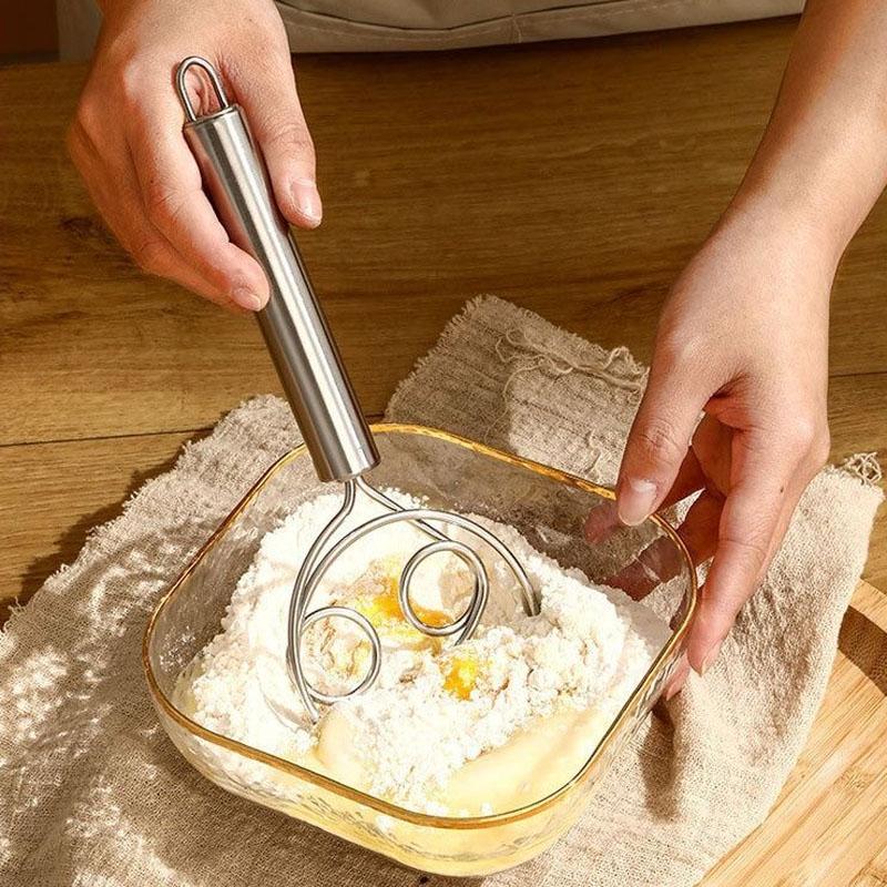 Stainless Steel Double Circle Dough Whisk Egg Beater Flour Mixer for Baking and Noodle Making