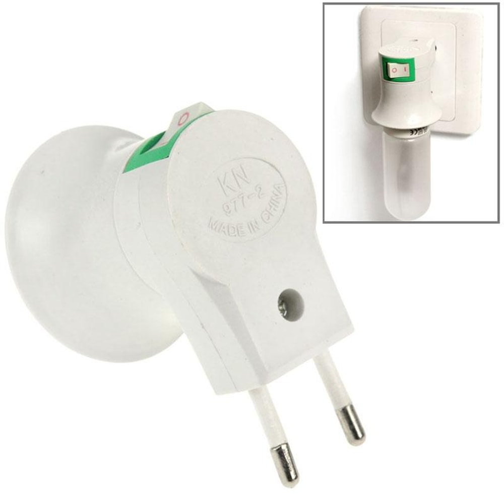 E27 Lamp Socket to EU Plug Adapter with Switch Heat-Resistant Bulb Holder