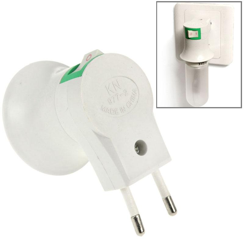E27 Lamp Socket to EU Plug Adapter with Switch Heat-Resistant Bulb Holder