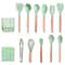 Silicone Kitchenware Set with Wooden Handle Utensils, Non Stick Cooking Utensil Set with Storage Barrel