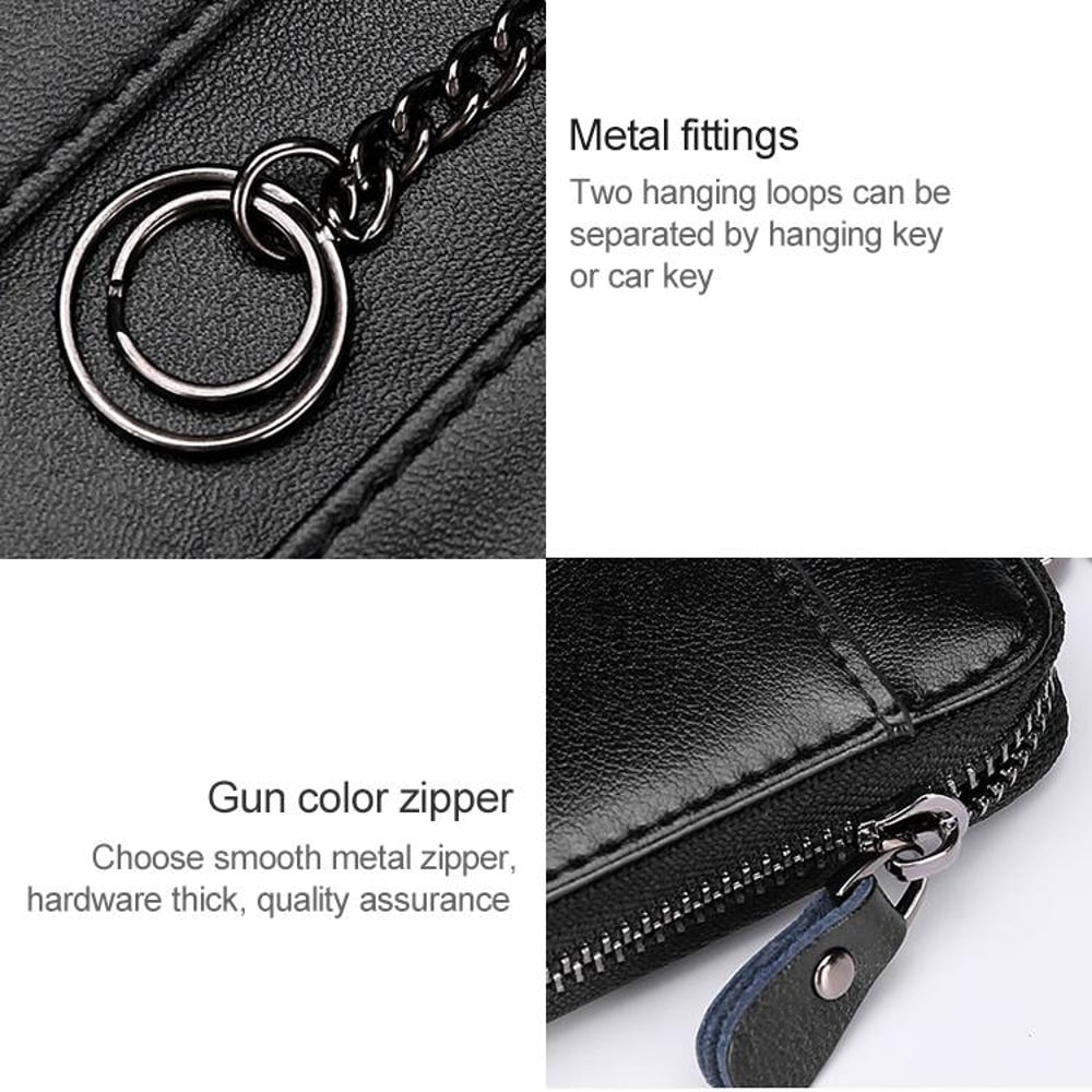 Large Capacity Leather Key Organizer Wallet Zipper Key Holder Case 3