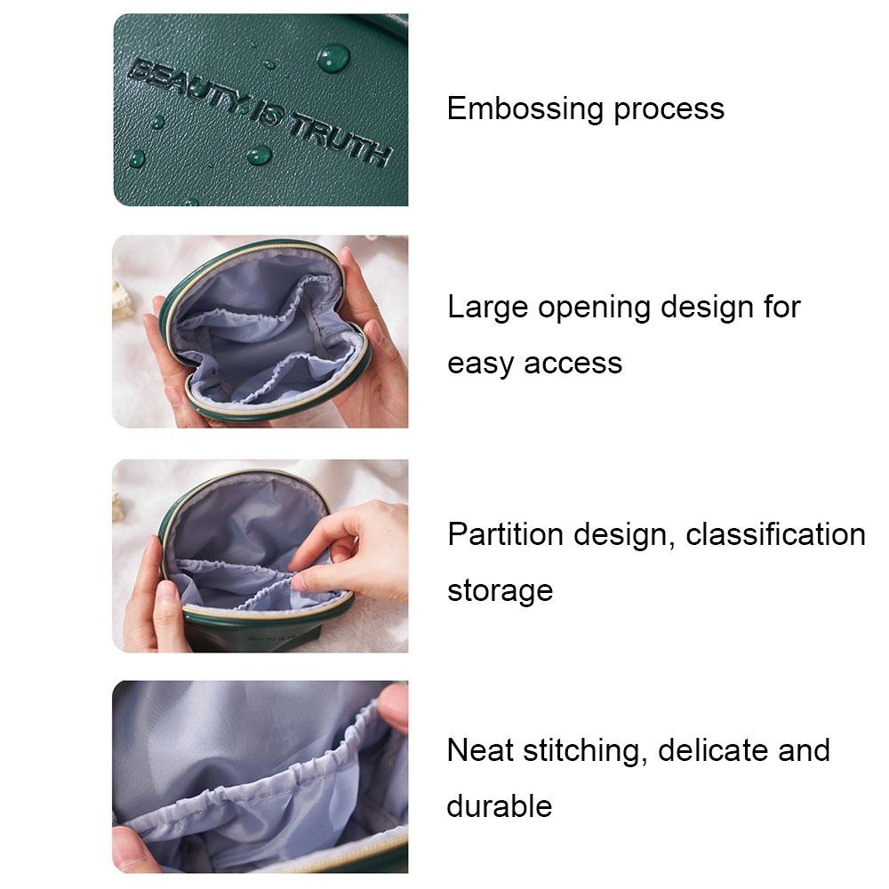 Waterproof PU Leather Makeup Organizer Bag With Compartments Portable Cosmetic Pouch 4