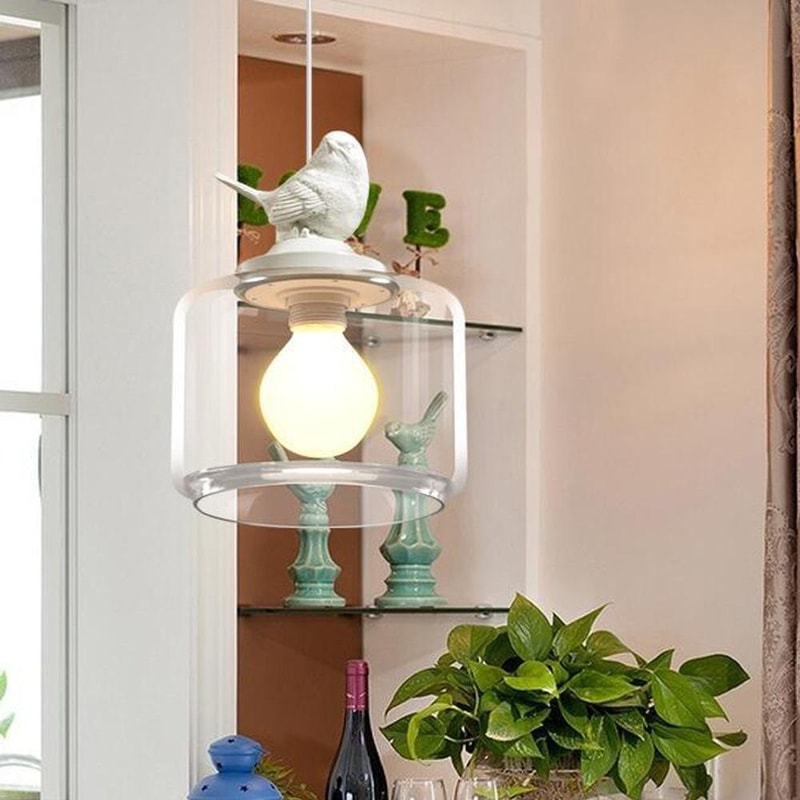 Nordic Glass Birdcage Pendant Light Modern Hanging Lamp for Kitchen Dining Bedroom