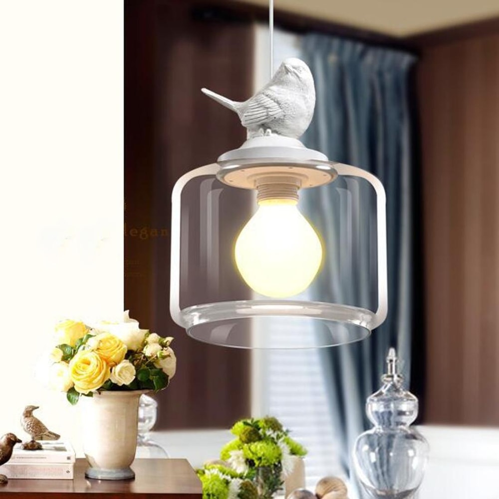 Nordic Glass Birdcage Pendant Light Modern Hanging Lamp for Kitchen Dining Bedroom