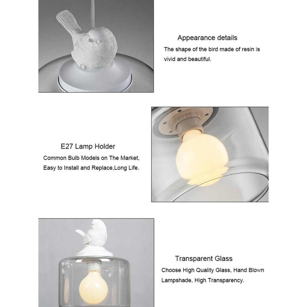 Nordic Glass Birdcage Pendant Light Modern Hanging Lamp for Kitchen Dining Bedroom