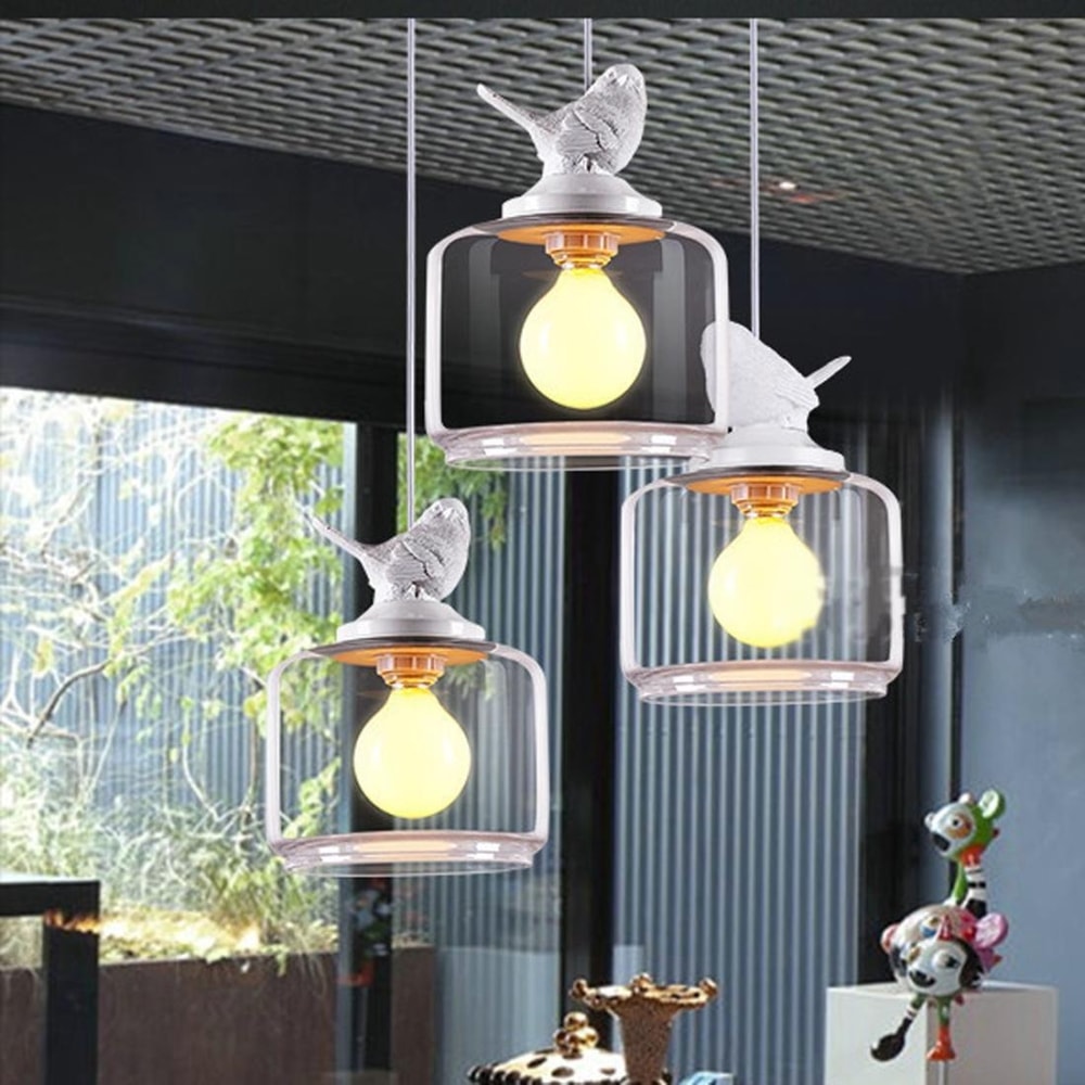 Nordic Glass Birdcage Pendant Light Modern Hanging Lamp for Kitchen Dining Bedroom