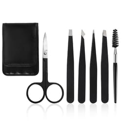 6 in 1 precision eyebrow grooming kit with stainless steel tweezers & trimmer set