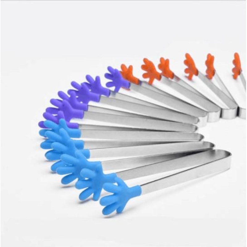 Silicone Stainless Steel Kitchen Tongs BBQ Ice Tong Salad Serving Clip Multipurpose Cooking Tool