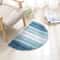 Stripe Pattern Non-Slip Microfiber Kitchen Floor Mat Semi Elliptical 50x80cm Absorbent Rug Light Blue