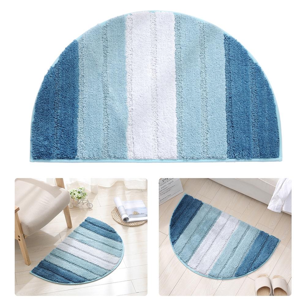 Stripe Pattern Non-Slip Microfiber Kitchen Floor Mat Semi Elliptical 50x80cm Absorbent Rug Light Blue
